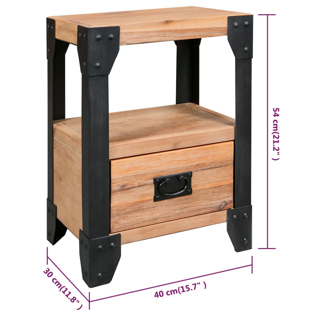 Nachtkastje 40X30X54 Cm Massief Acaciahout Staal 1
