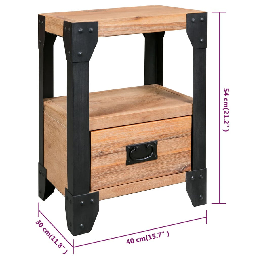 Nachtkastje 40X30X54 Cm Massief Acaciahout Staal 1
