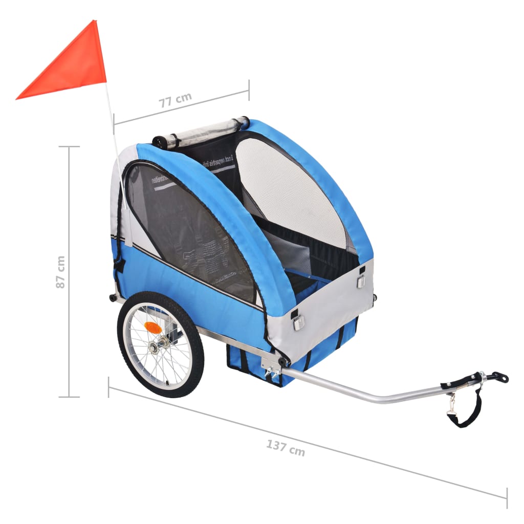 Fietstrailer 30 Kg En Blauw Grijs en donkerblauw