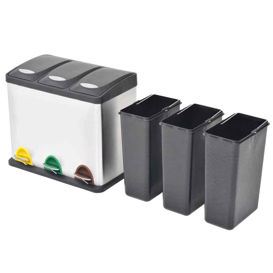 Pedaalemmer voor recycling 24 L roestvrij staal 3 x 8 l