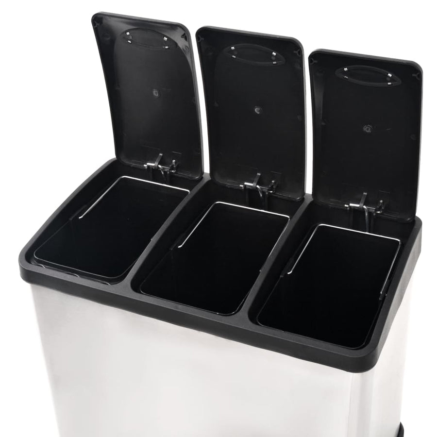 Pedaalemmer voor recycling 24 L roestvrij staal 3 x 8 l