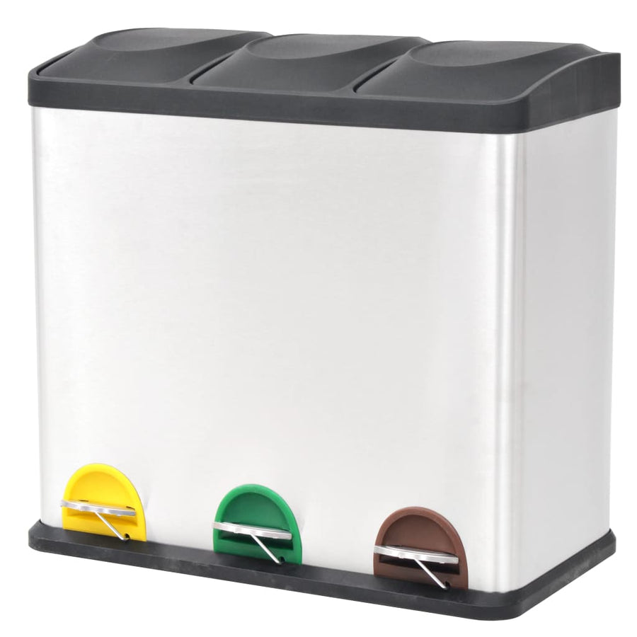 Pedaalemmer voor recycling 54 L roestvrij staal 3 x 18 l