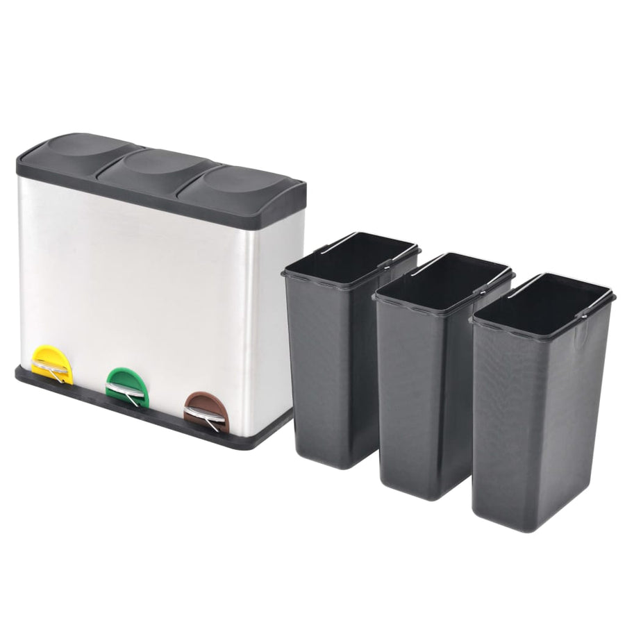 Pedaalemmer voor recycling 54 L roestvrij staal 3 x 18 l