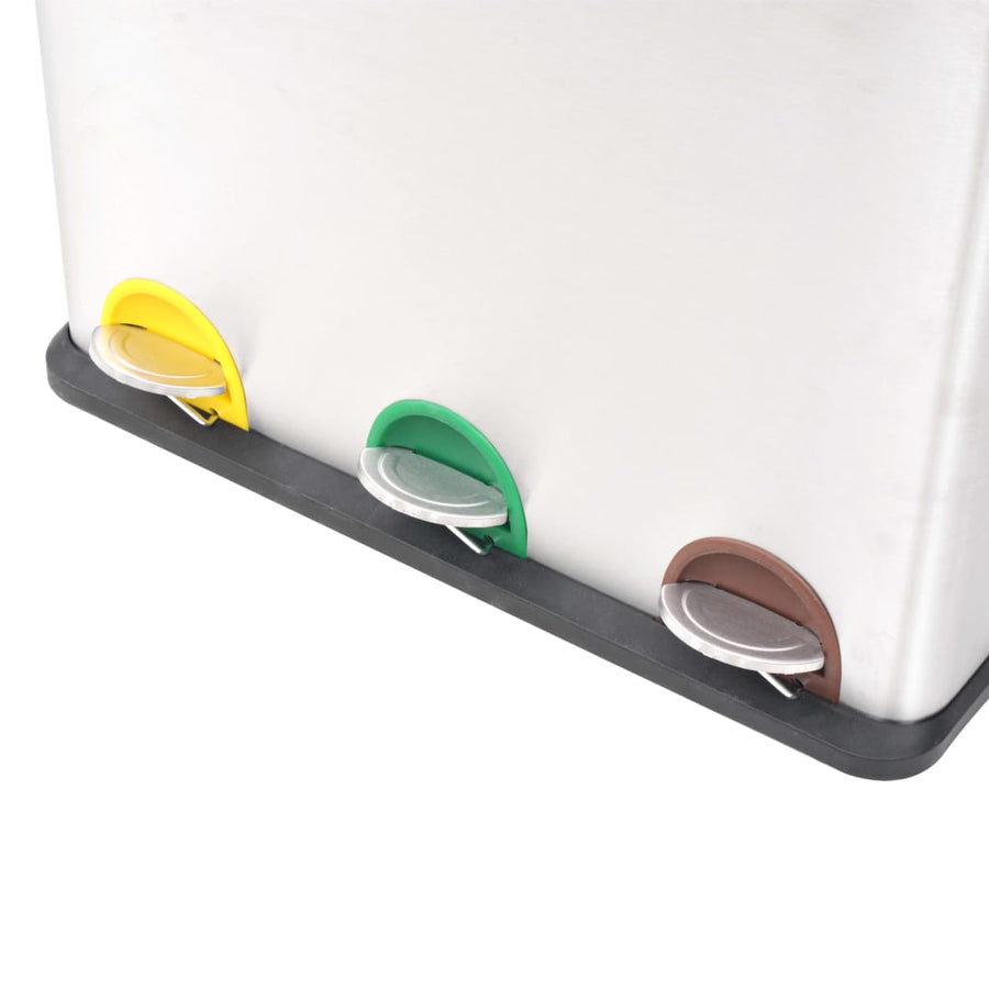 Pedaalemmer voor recycling 54 L roestvrij staal 3 x 18 l