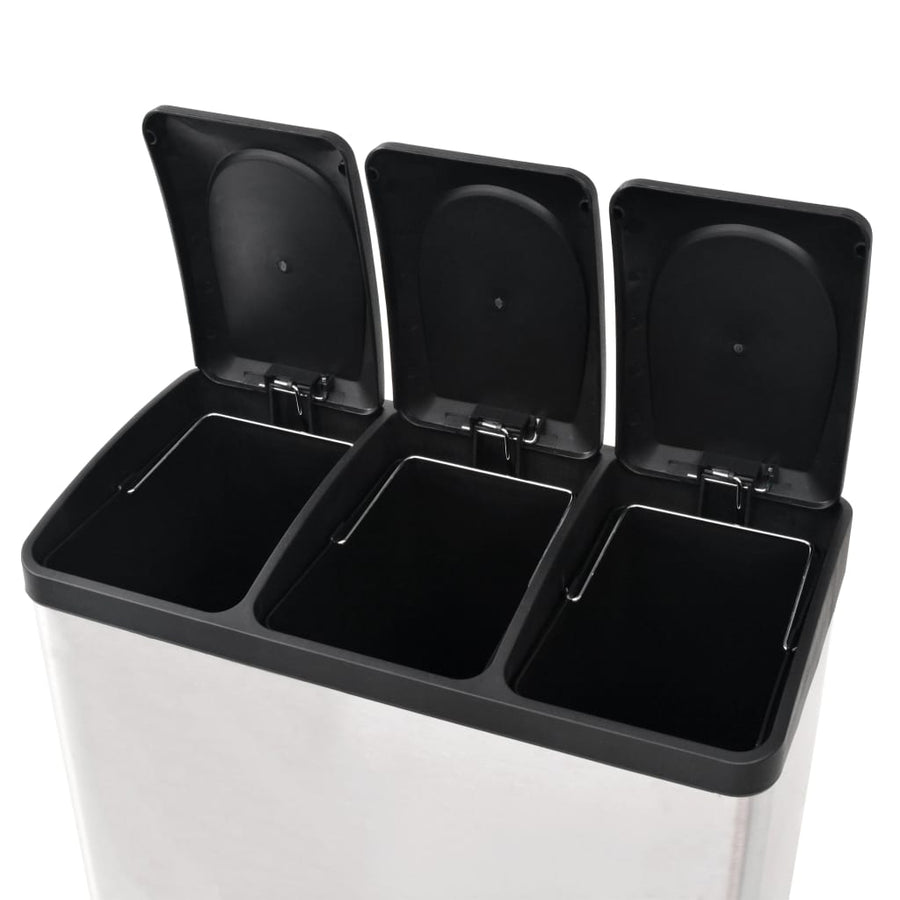 Pedaalemmer voor recycling 54 L roestvrij staal 3 x 18 l