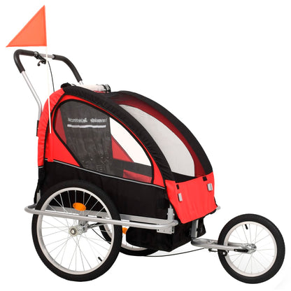 Fietstrailer En Kinderwagen 2-In-1 Zwart en rood