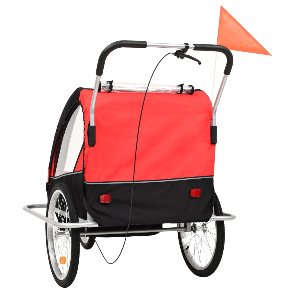 Fietstrailer En Kinderwagen 2-In-1 Zwart en rood