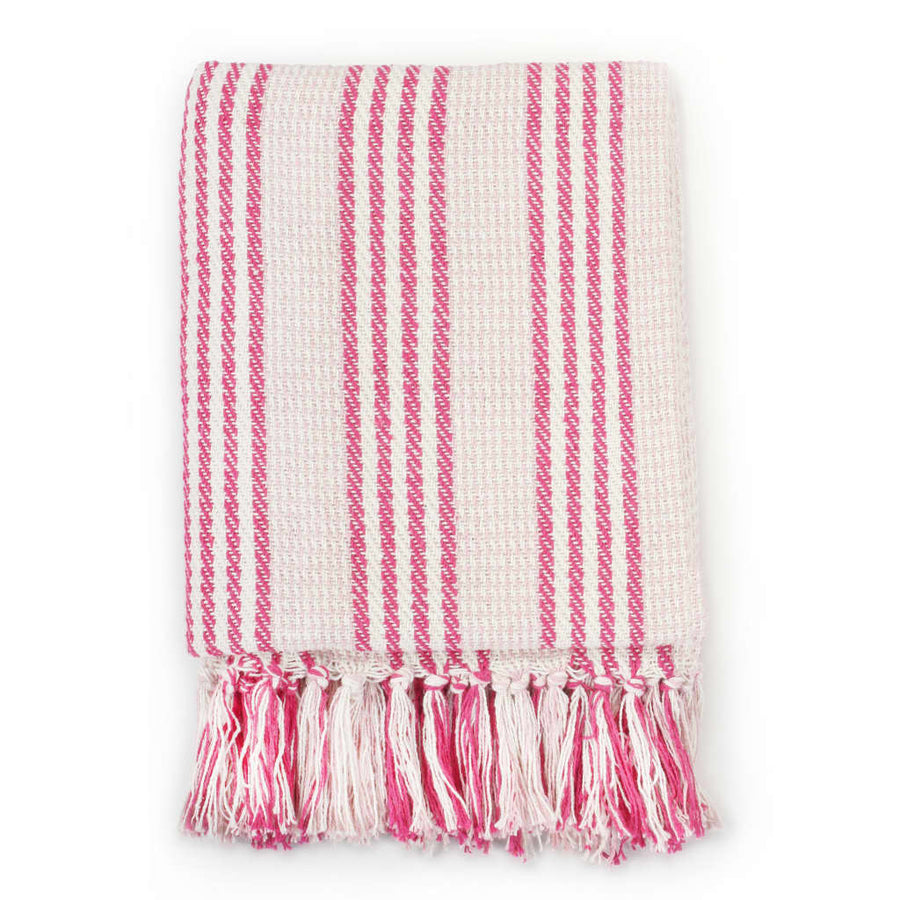 Plaid Strepen 125X150 Cm Katoen Roze En Wit