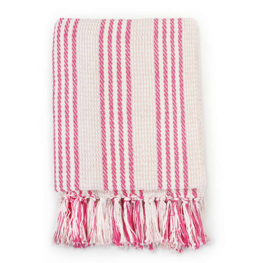 Plaid Strepen 220X250 Cm Katoen Roze En Wit