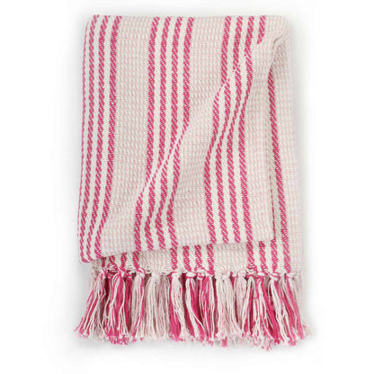 Plaid Strepen 220X250 Cm Katoen Roze En Wit