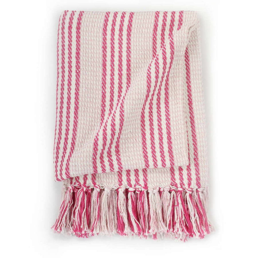 Plaid Strepen 220X250 Cm Katoen Roze En Wit