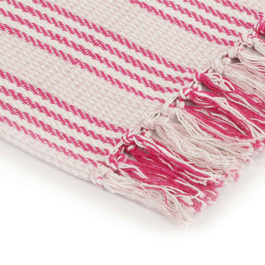 Plaid Strepen 220X250 Cm Katoen Roze En Wit