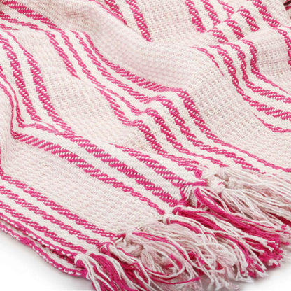 Plaid Strepen 220X250 Cm Katoen Roze En Wit
