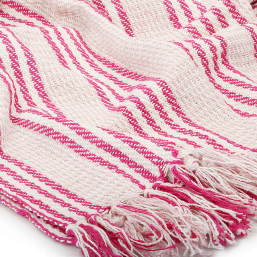 Plaid Strepen 220X250 Cm Katoen Roze En Wit