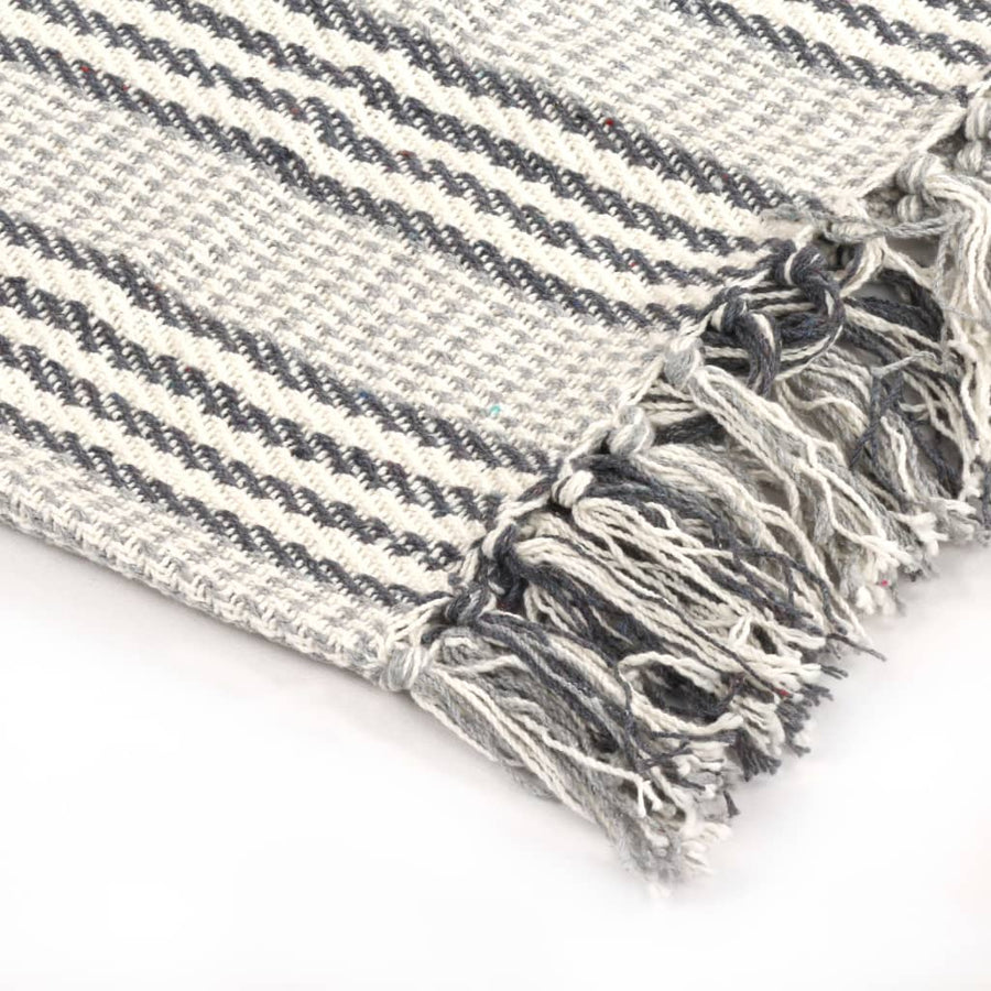 Plaid Strepen Katoen 125 x 150 cm Grijs en wit