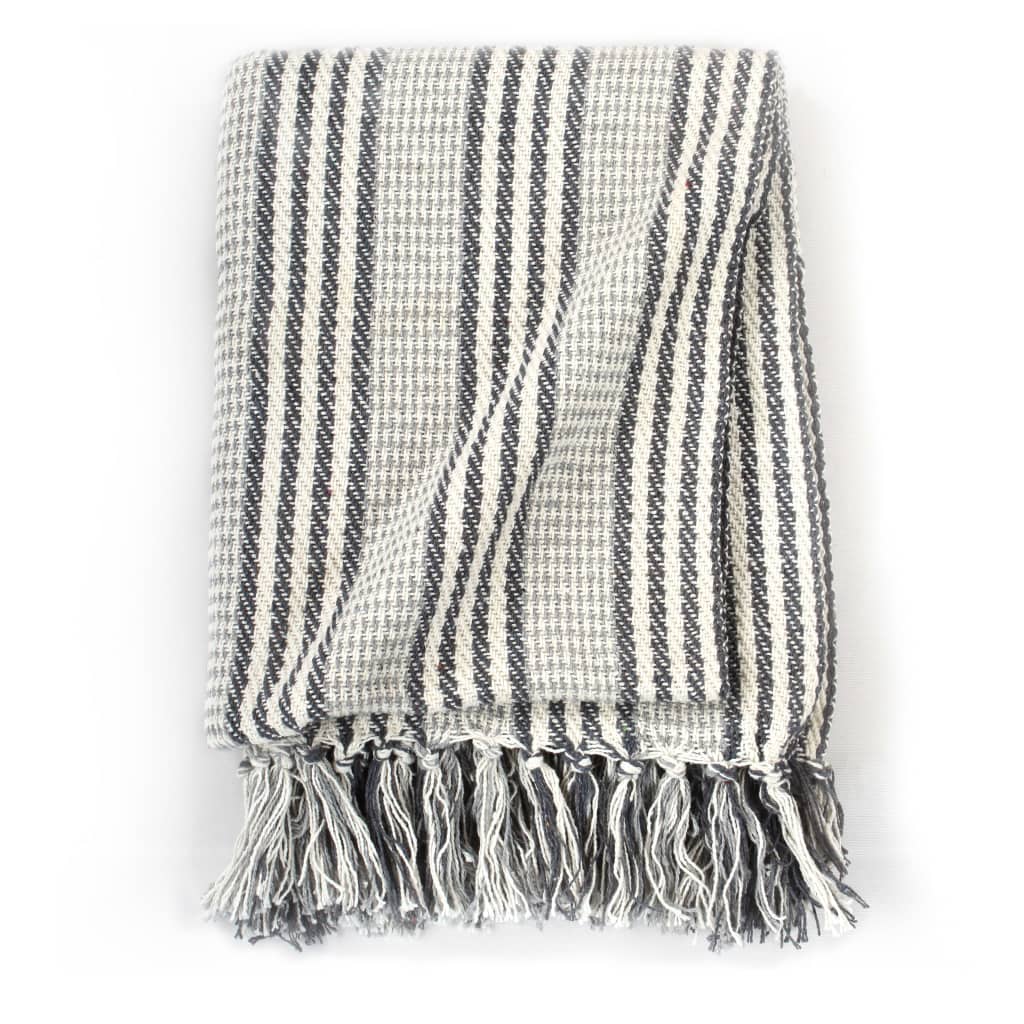 Plaid Strepen Katoen 160 x 210 cm Grijs en wit