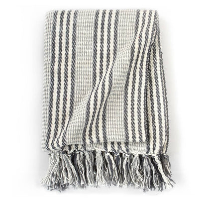 Plaid Strepen Katoen 160 x 210 cm Grijs en wit