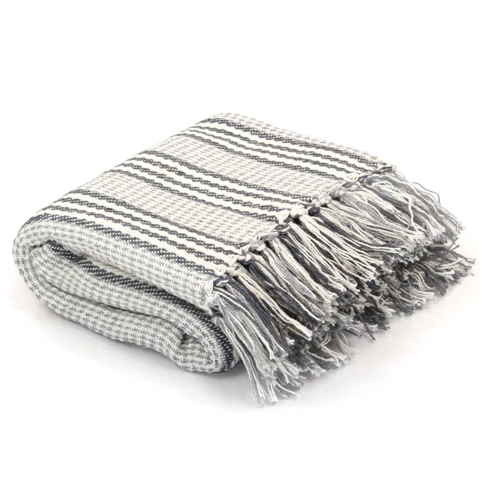 Plaid Strepen Katoen 220 x 250 cm Grijs en wit