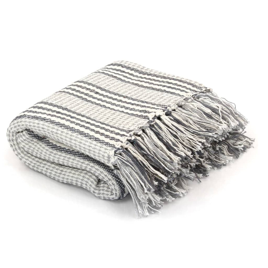Plaid Strepen Katoen 220 x 250 cm Grijs en wit