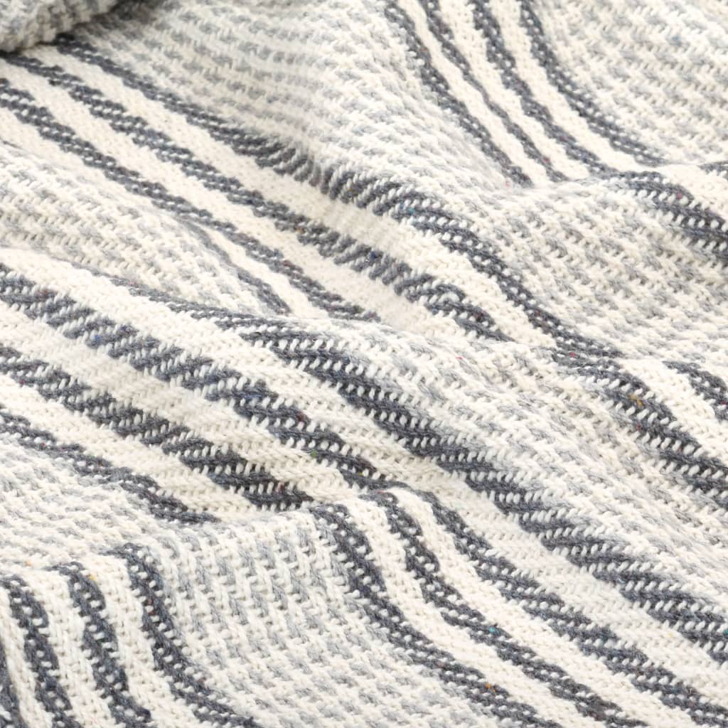 Plaid Strepen Katoen 220 x 250 cm Grijs en wit