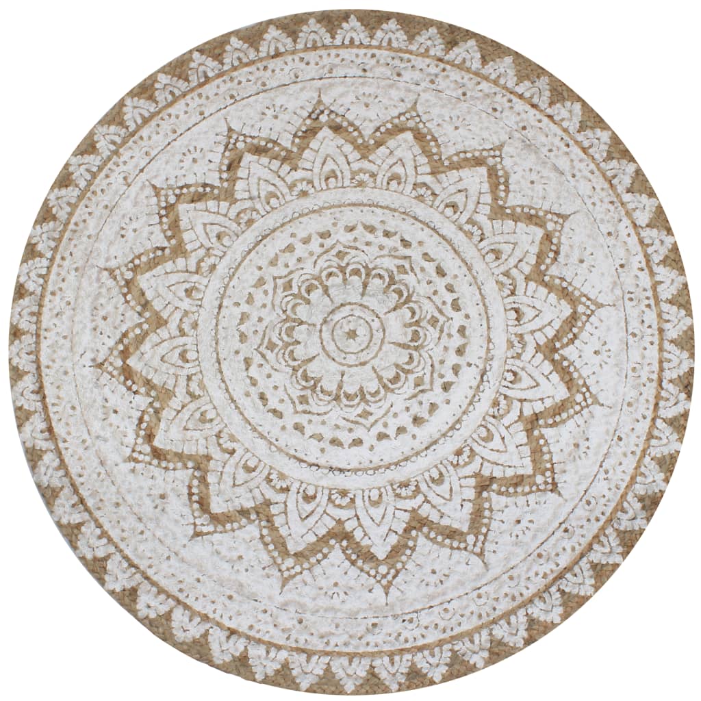 Tapijt Met Print Rond Gevlochten Jute 90 cm