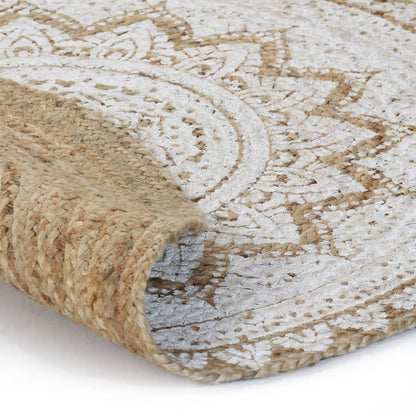 Tapijt Met Print Rond Gevlochten Jute 90 cm