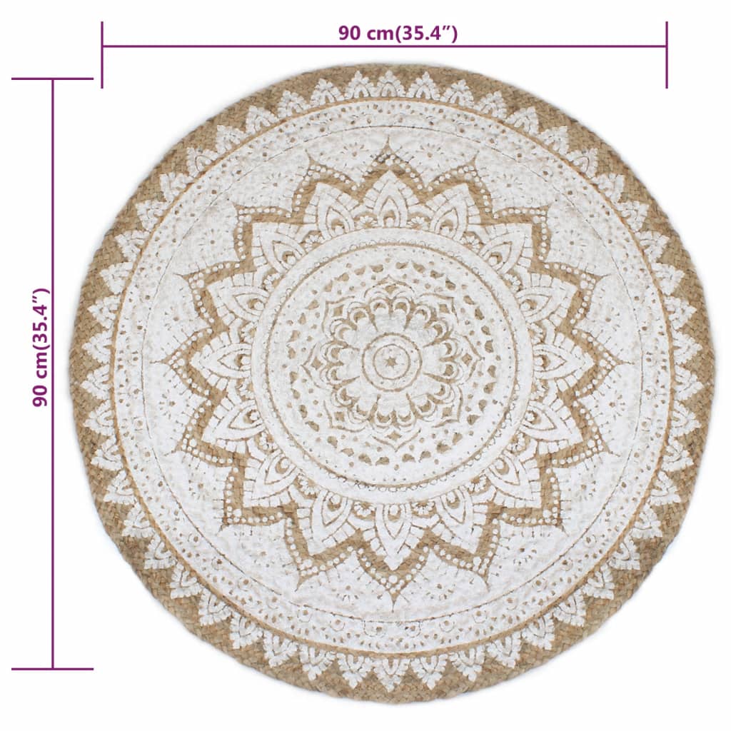 Tapijt Met Print Rond Gevlochten Jute 90 cm
