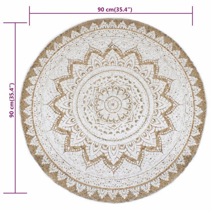 Tapijt Met Print Rond Gevlochten Jute 90 cm