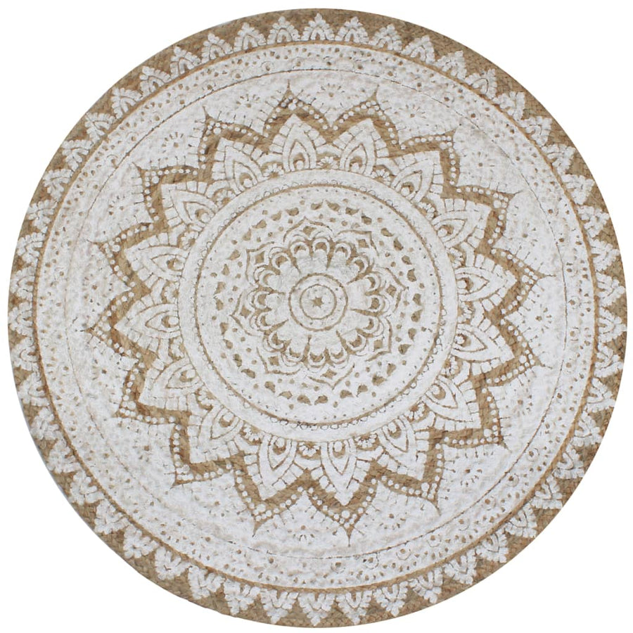 Tapijt Met Print Rond Gevlochten Jute 150 cm