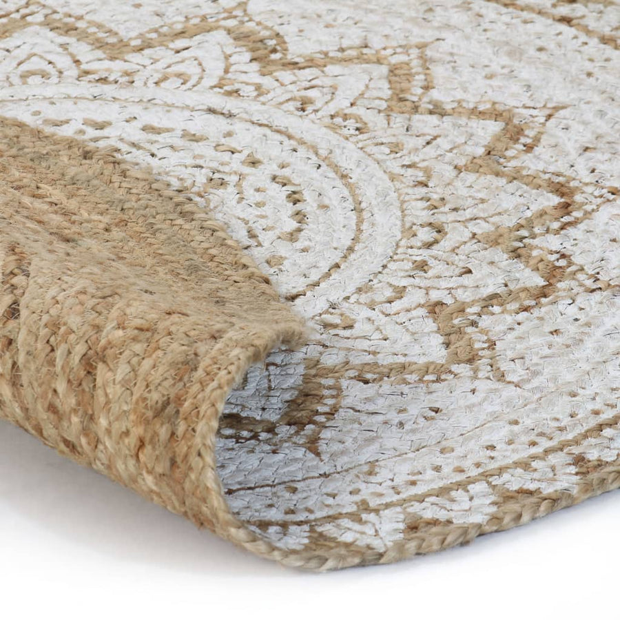 Tapijt Met Print Rond Gevlochten Jute 150 cm