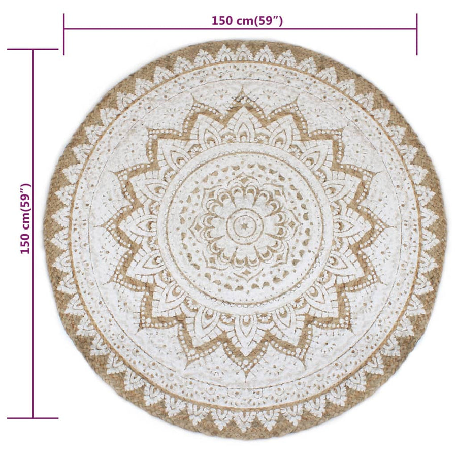 Tapijt Met Print Rond Gevlochten Jute 150 cm