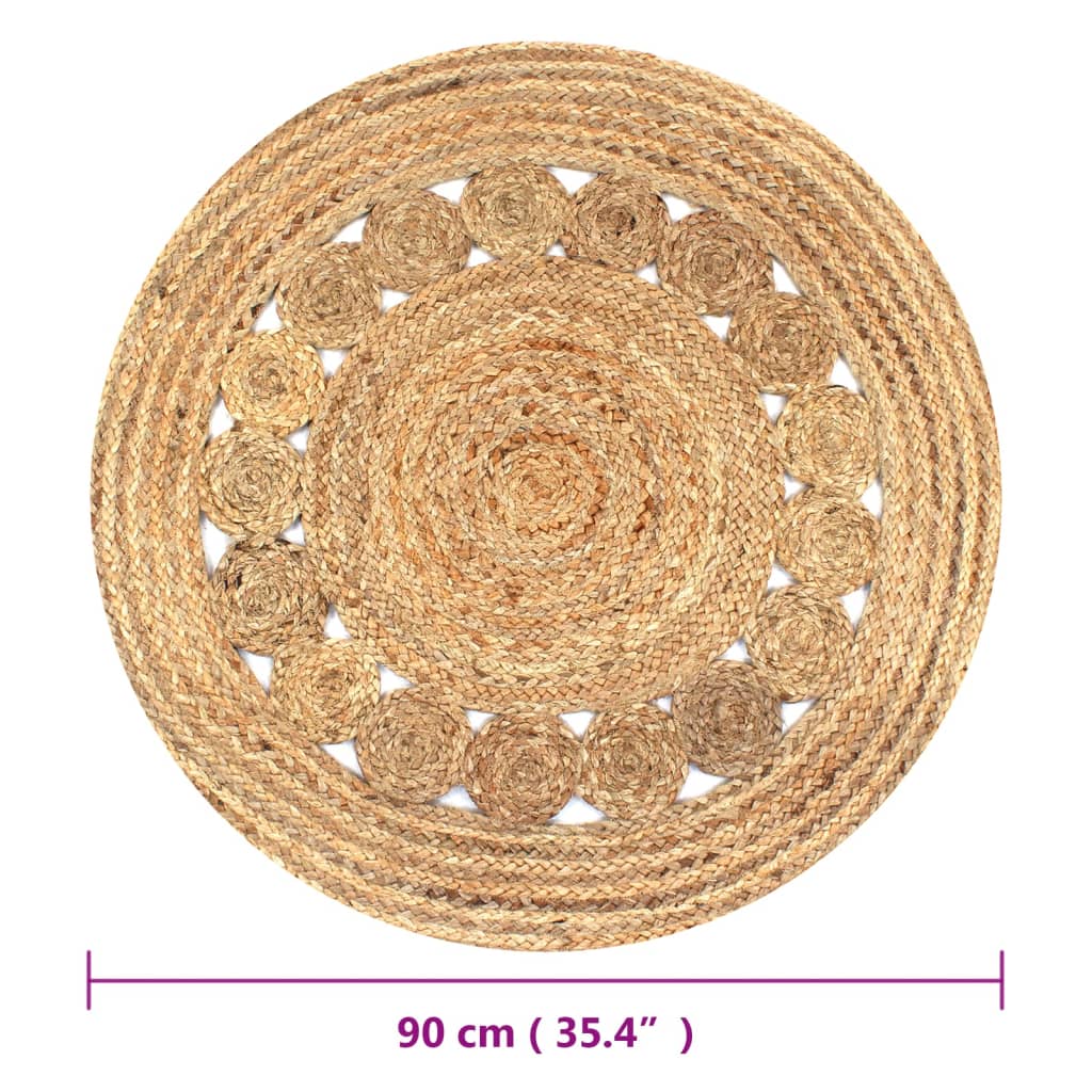 Tapijt Met Ontwerp Rond Gevlochten Jute 90 cm