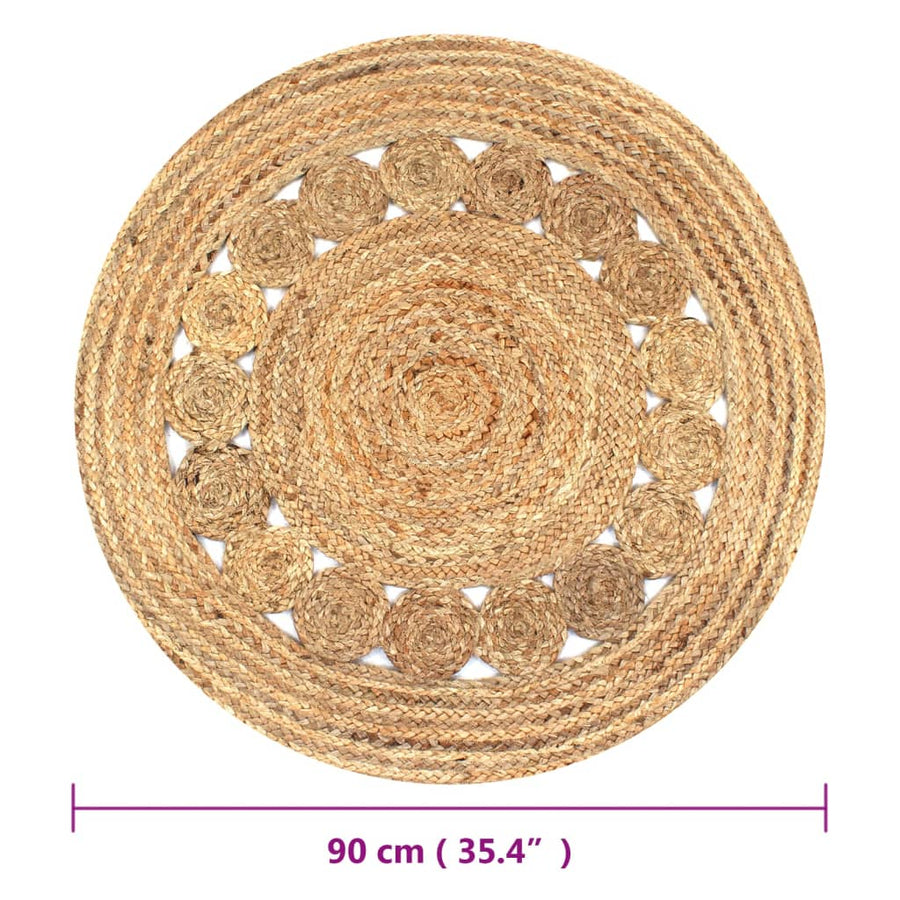 Tapijt Met Ontwerp Rond Gevlochten Jute 90 cm