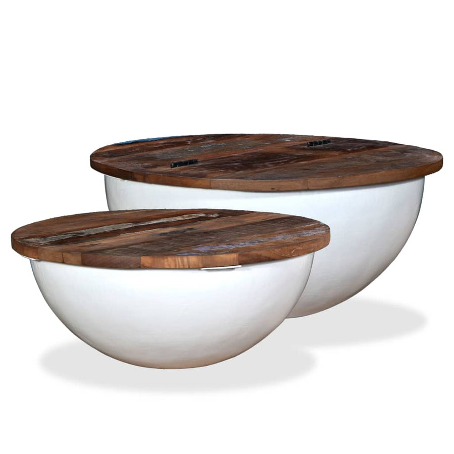 -Delige Salontafelset Komvormig Massief Gerecycled Hout 2 60 x 27 cm Wit