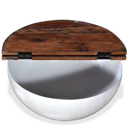 -Delige Salontafelset Komvormig Massief Gerecycled Hout 2 60 x 27 cm Wit