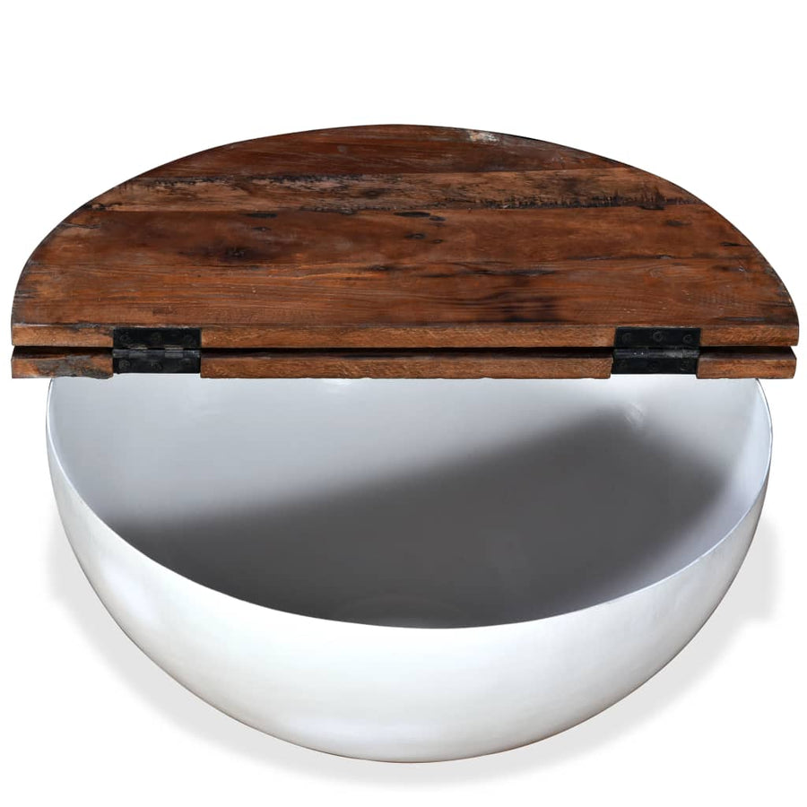 -Delige Salontafelset Komvormig Massief Gerecycled Hout 2 60 x 27 cm Wit