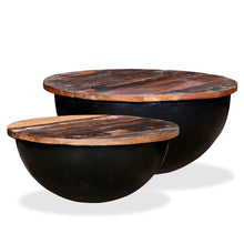 2-Delige Salontafelset Komvormig Massief Gerecycled Hout Zwart 60 x 27 cm