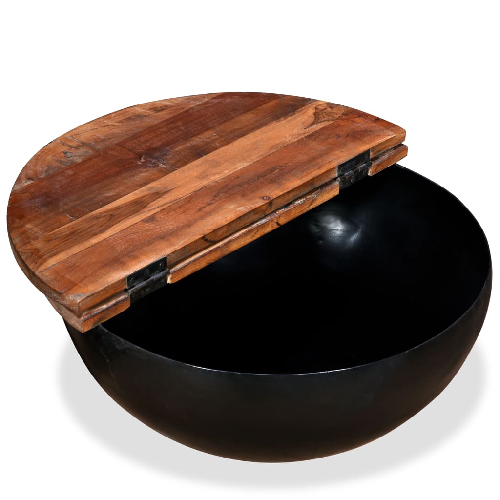 2-Delige Salontafelset Komvormig Massief Gerecycled Hout Zwart 60 x 27 cm
