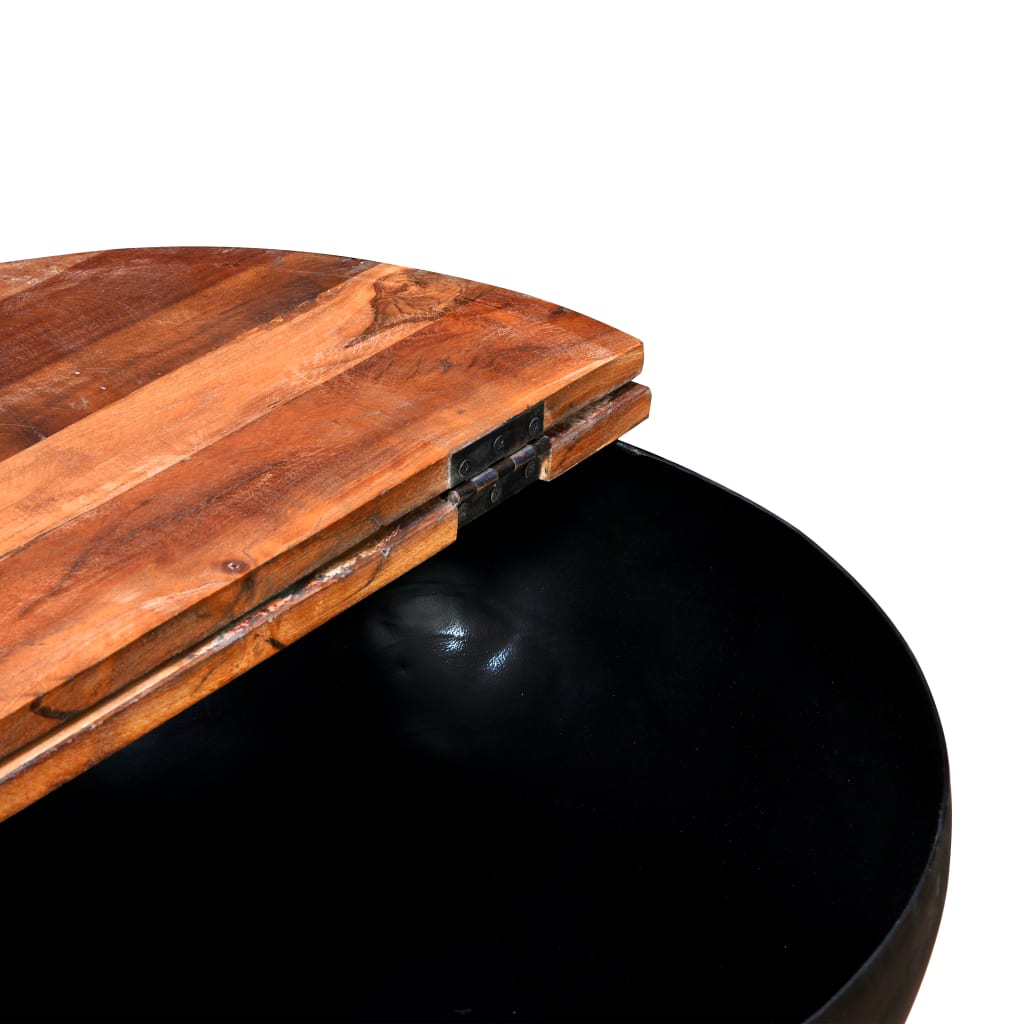 2-Delige Salontafelset Komvormig Massief Gerecycled Hout Zwart 60 x 27 cm