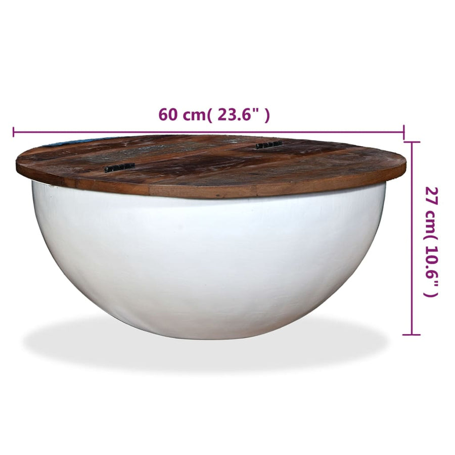 Salontafel Komvormig Massief Gerecycled Hout 1 60 x 27 cm Wit