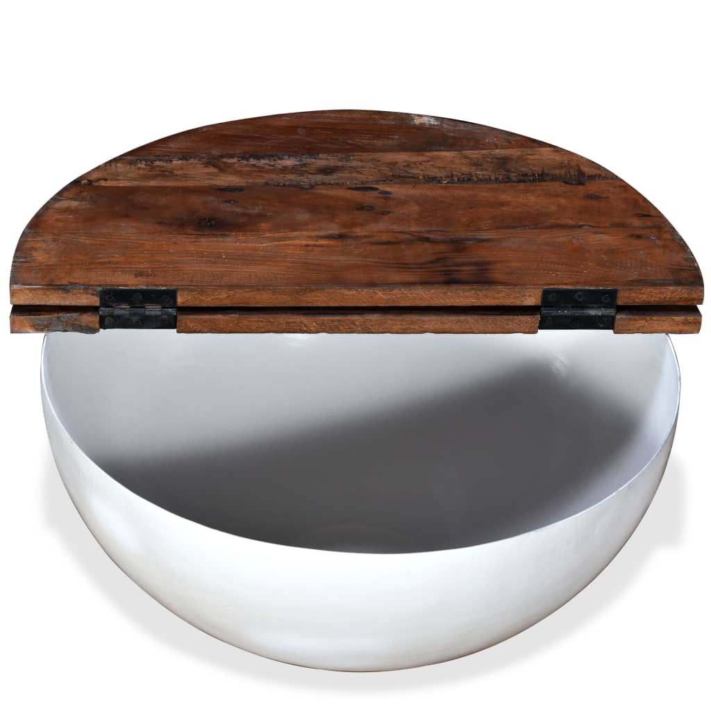 Salontafel Komvormig Massief Gerecycled Hout 1 60 x 27 cm Wit
