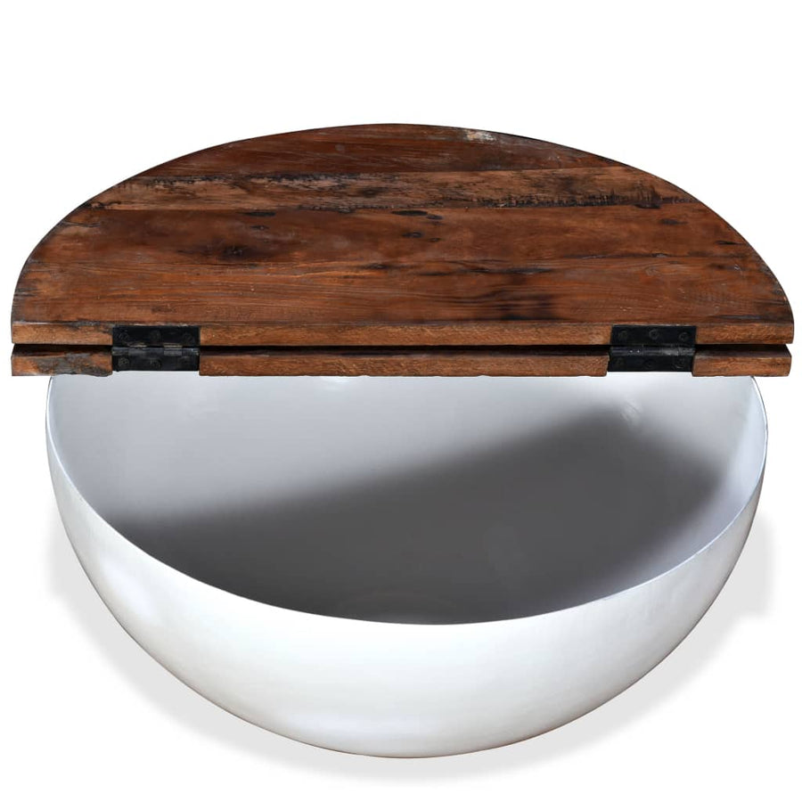 Salontafel Komvormig Massief Gerecycled Hout 1 60 x 27 cm Wit