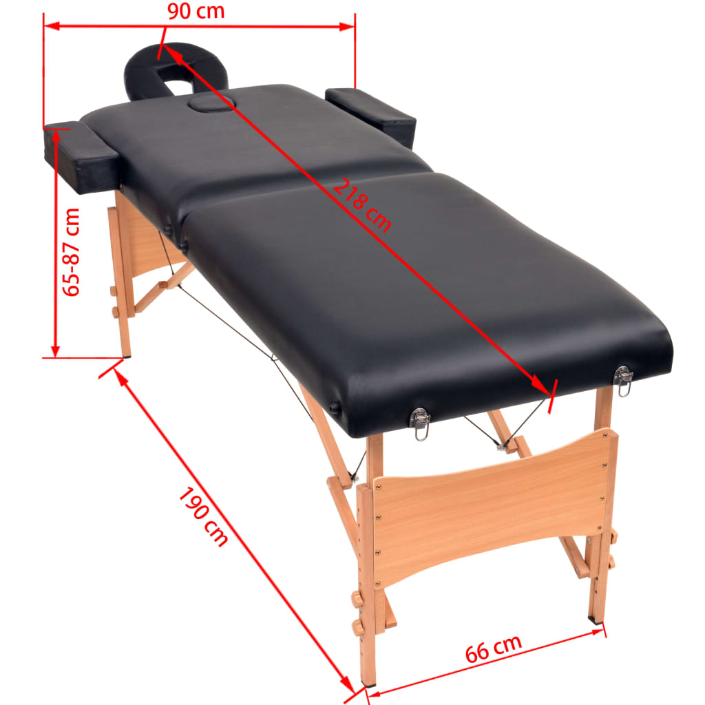 Massagetafel Inklapbaar 2 Zones 10 Cm Dik Zwart