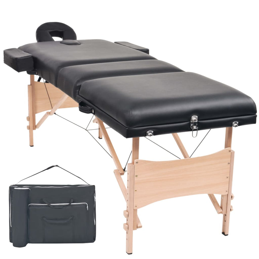 Massagetafel Inklapbaar 3 Zones 10 Cm Dik Zwart