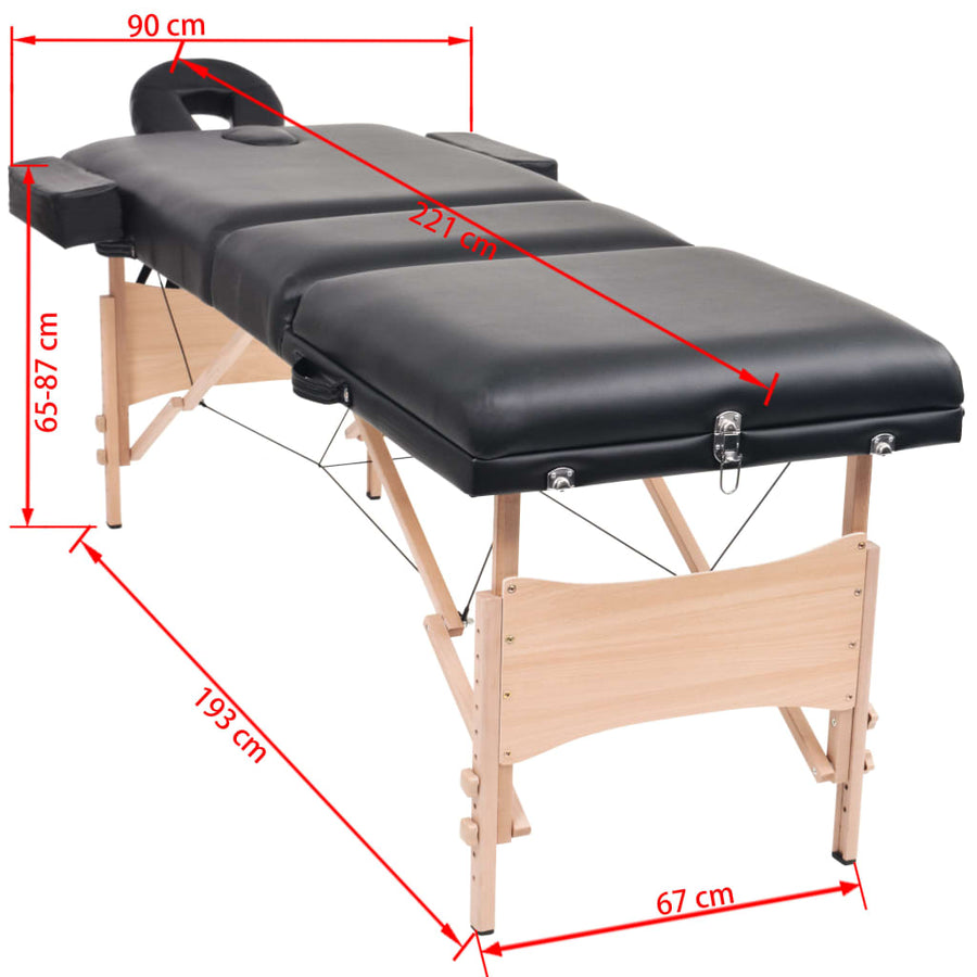 Massagetafel Inklapbaar 3 Zones 10 Cm Dik Zwart