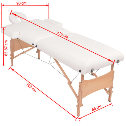 Massagetafel- En Krukset Inklapbaar 2 Zones 10 Cm Dik Wit
