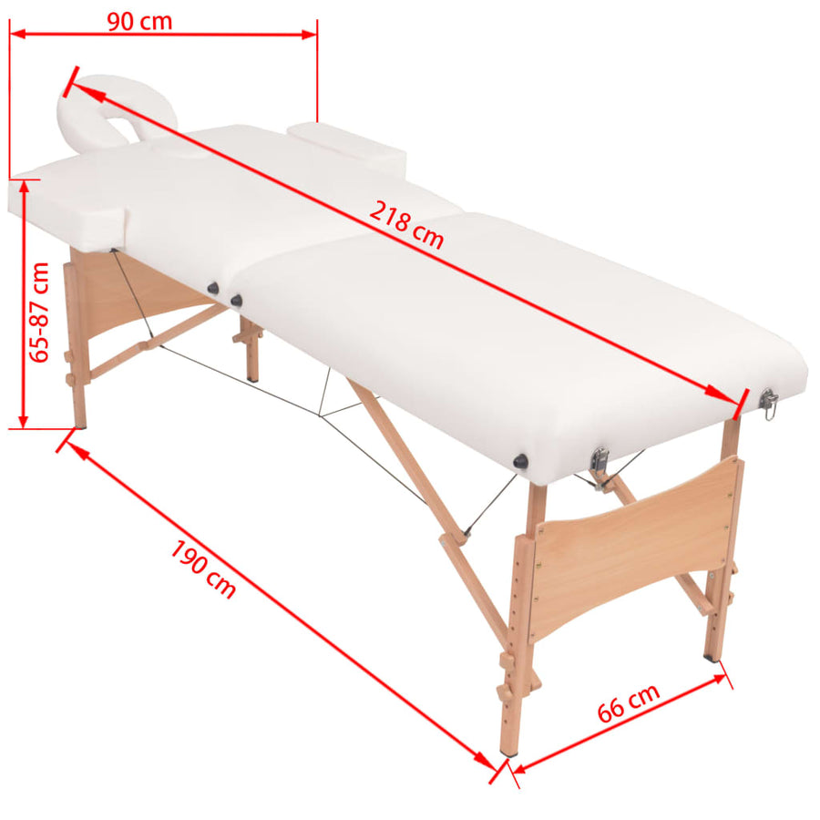 Massagetafel- En Krukset Inklapbaar 2 Zones 10 Cm Dik Wit