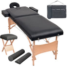 Folding Massage Table and Stool Set 2-Zone 10 cm Thick Black