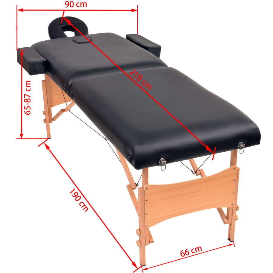 Massagetafel- En Krukset Inklapbaar 2 Zones 10 Cm Dik Zwart