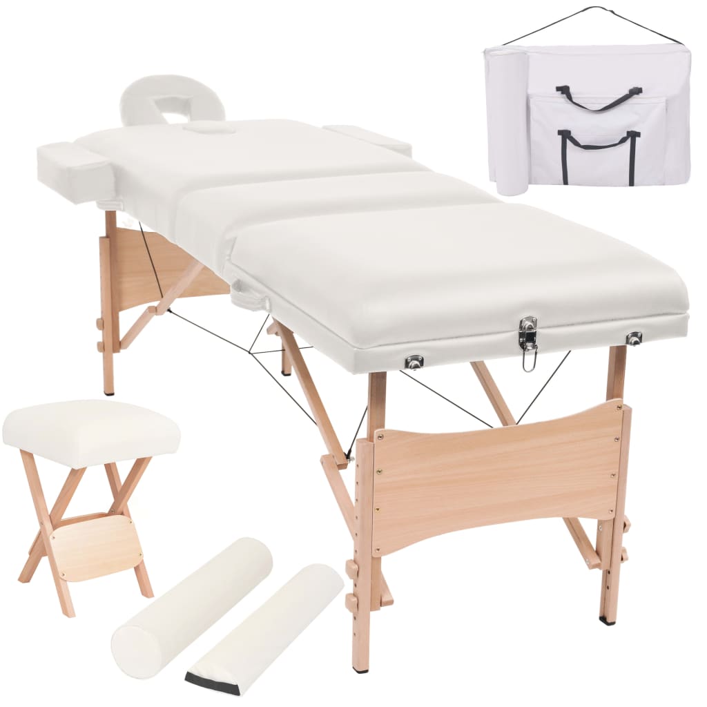 Massagetafel- En Krukset Inklapbaar 3 Zones 10 Cm Dik Wit